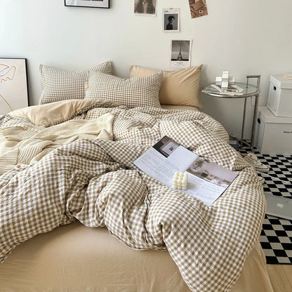 Rynx | Striped Plaid Series Bedding Comforter Sets Duvet Cover Sheet Set with Pillowcase Bedding Set for Queens/King Bed