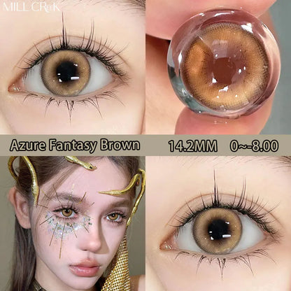 Rynx | 1Pair New Lenses Colored Contact Lenses with Prescription Myopia Lenses with Power 0~-8 Blue Lenses Fast Delivery