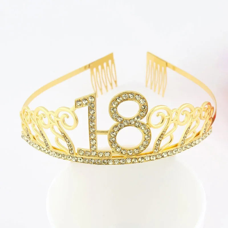 Rynx | Gold Crystal Birthday Tiara Crown for Women – 30th, 40th, 50th, 60th Party Decoration and Cake Topper