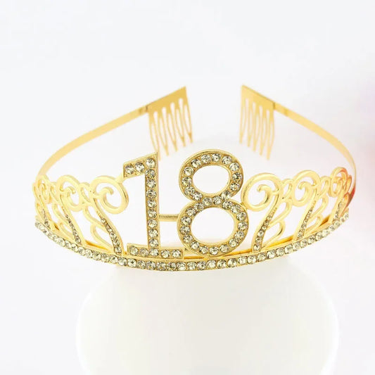 Rynx | Gold Crystal Birthday Tiara Crown for Women – 30th, 40th, 50th, 60th Party Decoration and Cake Topper