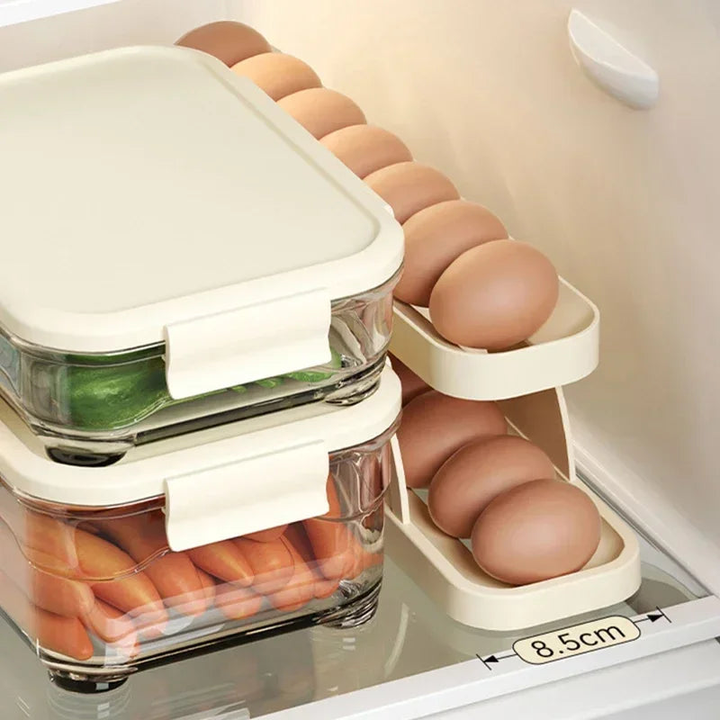 Rynx | Automatic Scrolling Egg Rack Holder - Refrigerator Egg Dispenser and Organizer Box for Kitchen Storage
