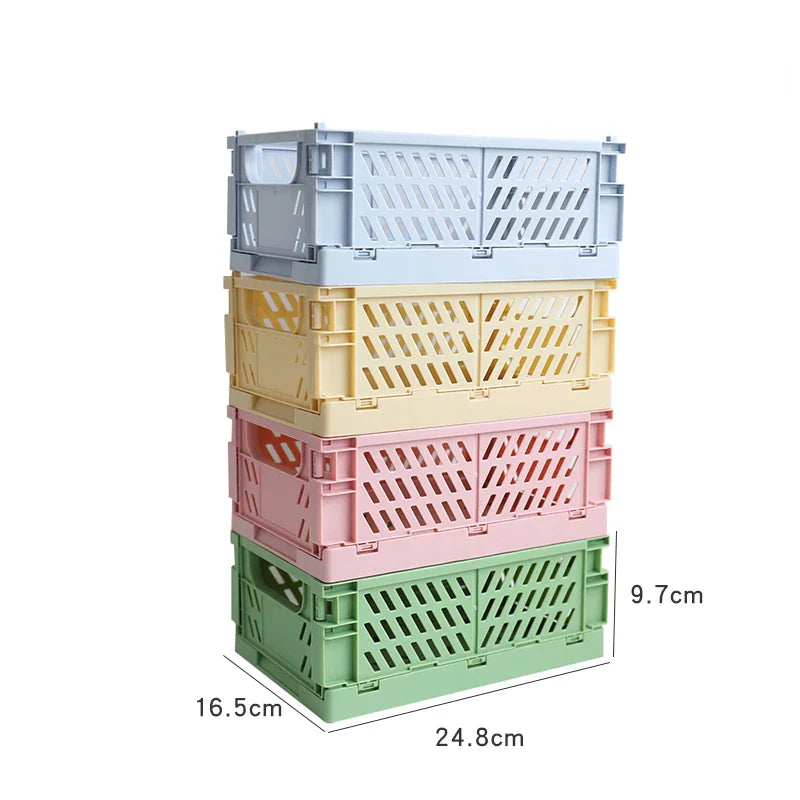 Rynx | In-Desk Storage Baskets Foldable Makeup Stationery Storage Organizer Rack Cute Desk Foldable Mini Plastic Collapsible Basket