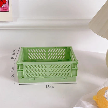Rynx | In-Desk Storage Baskets Foldable Makeup Stationery Storage Organizer Rack Cute Desk Foldable Mini Plastic Collapsible Basket