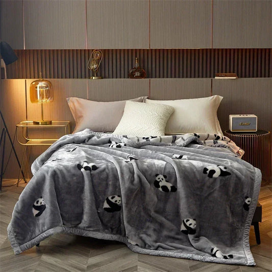 Rynx double-sided printed autumn winter blankets for the bed soft warm encrypted flocking crinkle blanket skin-friendly weighted blanket