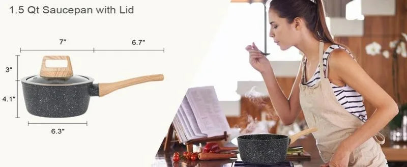 Rynx | SODAY 12 Piece Granite Nonstick Cookware Set - Induction Compatible Kitchen Pots and Pans