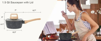 Rynx | SODAY 12 Piece Granite Nonstick Cookware Set - Induction Compatible Kitchen Pots and Pans