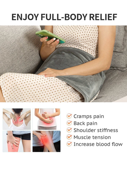 Rynx | Grey Mini Heated Blanket with USB 5V Electric Heating Pad - 19.6x11.8 Inch, Long 59 Inch Cable for Cramps & Back Pain Relief