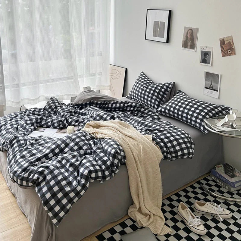 Rynx | Striped Plaid Series Bedding Comforter Sets Duvet Cover Sheet Set with Pillowcase Bedding Set for Queens/King Bed