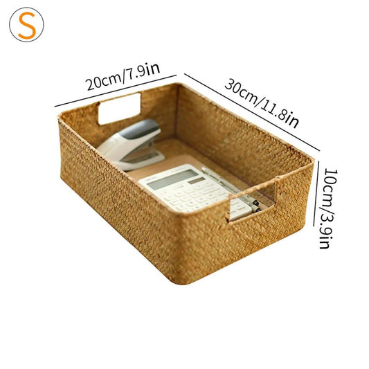 Rynx | Natural Seaweed Organizer Basket with Lid - Stylish Storage Solution for Cosmetics, Small Items, and Laundry