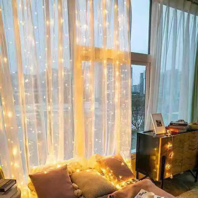 Rynx | 6/4/3M USB Curtain String Lights 8 Modes Bedroom Home Christmas Tree Garland Light Wedding Christmas Holiday Decor Fairy Lights