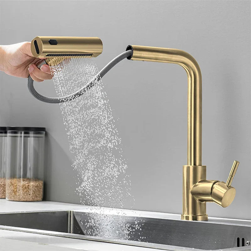 Rynx | YCRAYS Black Kitchen Faucets - Gray Pull Out Rotation Waterfall Stream Sprayer Head Sink Mixer, Brushed Nickel Water Tap Accessory