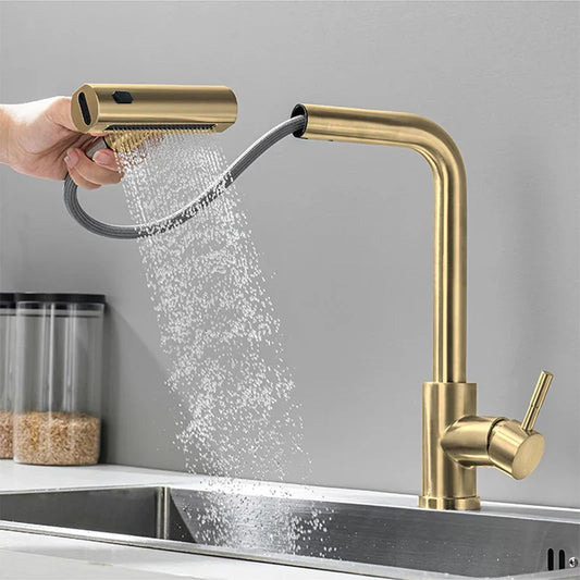 Rynx | YCRAYS Black Kitchen Faucets - Gray Pull Out Rotation Waterfall Stream Sprayer Head Sink Mixer, Brushed Nickel Water Tap Accessory