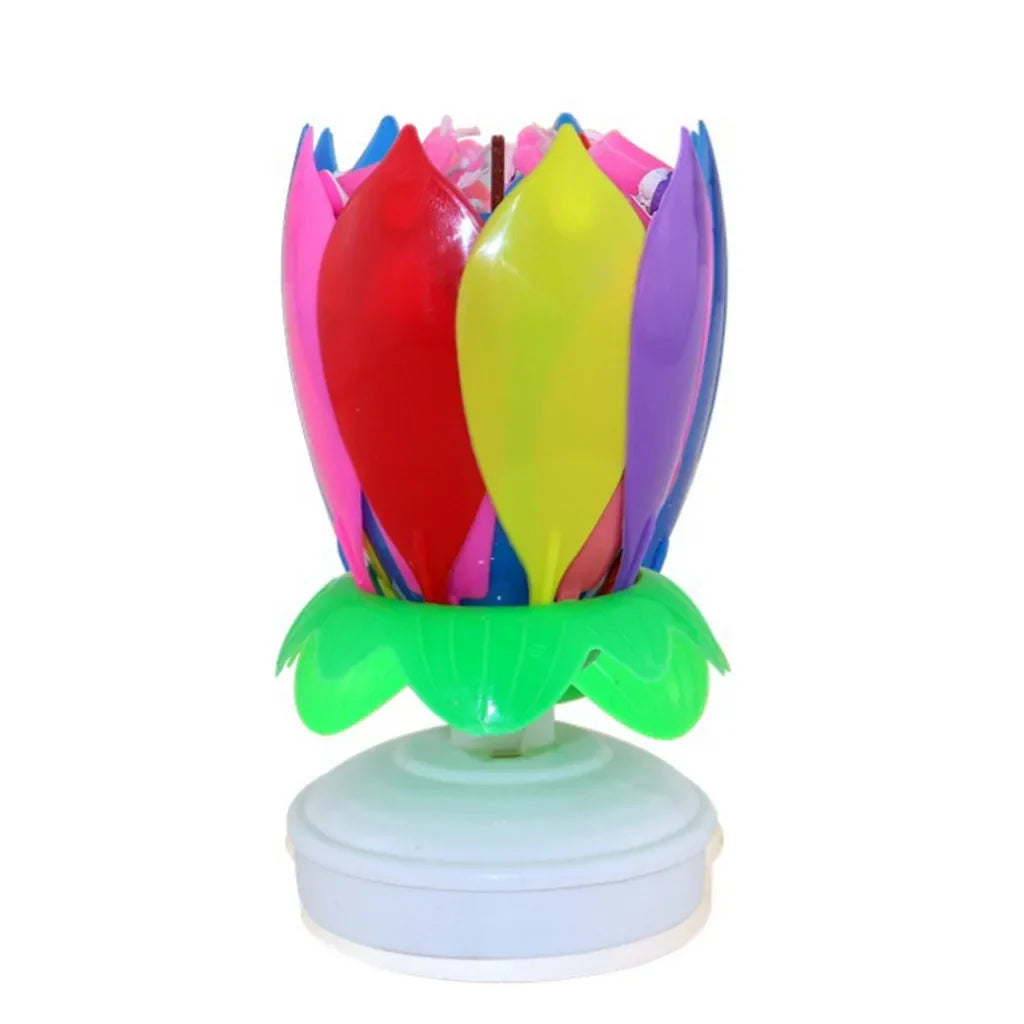 Rynx | Lotus Music Candle - Double Flower Blossom Birthday Cake Rotating Electronic Candle