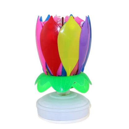 Rynx | Lotus Music Candle - Double Flower Blossom Birthday Cake Rotating Electronic Candle