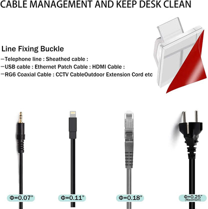 Rynx | 50PCS Cable Organizer Clips - Wire Manager Cord Holder for USB Charging Data Lines - Wall-Mounted Bobbin Winder Hooks