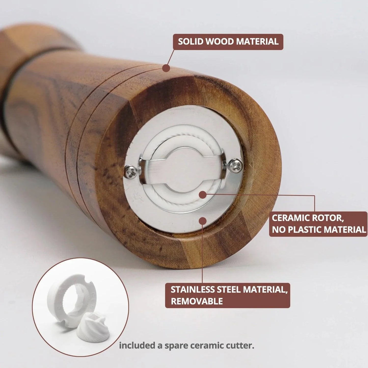 Rynx | Customizable Ceramic Mill Acacia Wood Pepper Mill for Gourmets