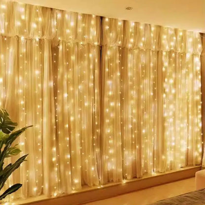 Rynx | 6/4/3M USB Curtain String Lights 8 Modes Bedroom Home Christmas Tree Garland Light Wedding Christmas Holiday Decor Fairy Lights