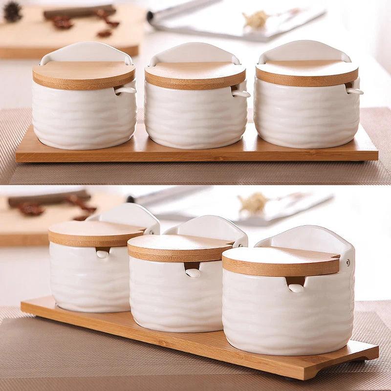 Rynx | Chic European ceramic spice storage set with salt box & spice organizer