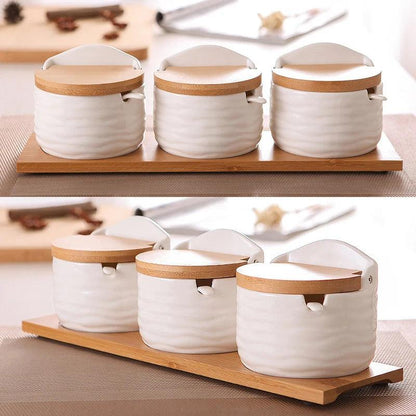 Rynx | Chic European ceramic spice storage set with salt box & spice organizer