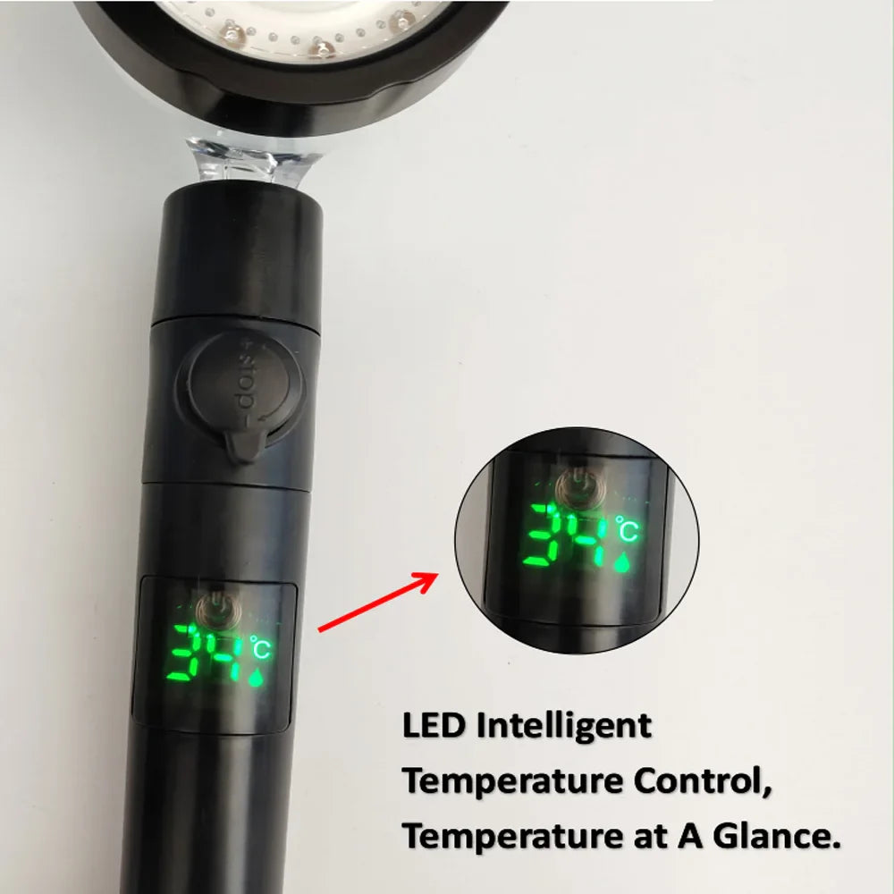 Rynx | LED Digital Temperature Display Shower Head | Black with Colorful Fan & Temperature Control | High Pressure Rainfall Bathroom Showerhead
