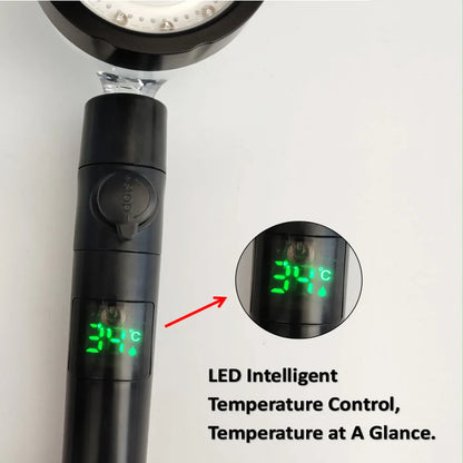 Rynx | LED Digital Temperature Display Shower Head | Black with Colorful Fan & Temperature Control | High Pressure Rainfall Bathroom Showerhead