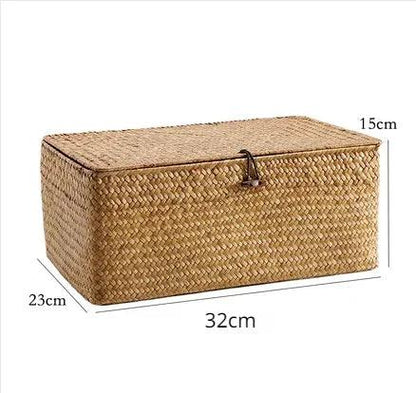 Rynx | Natural Seaweed Laundry Basket with Lid - Stylish Basket for Bath Items, Cosmetics, and Towels