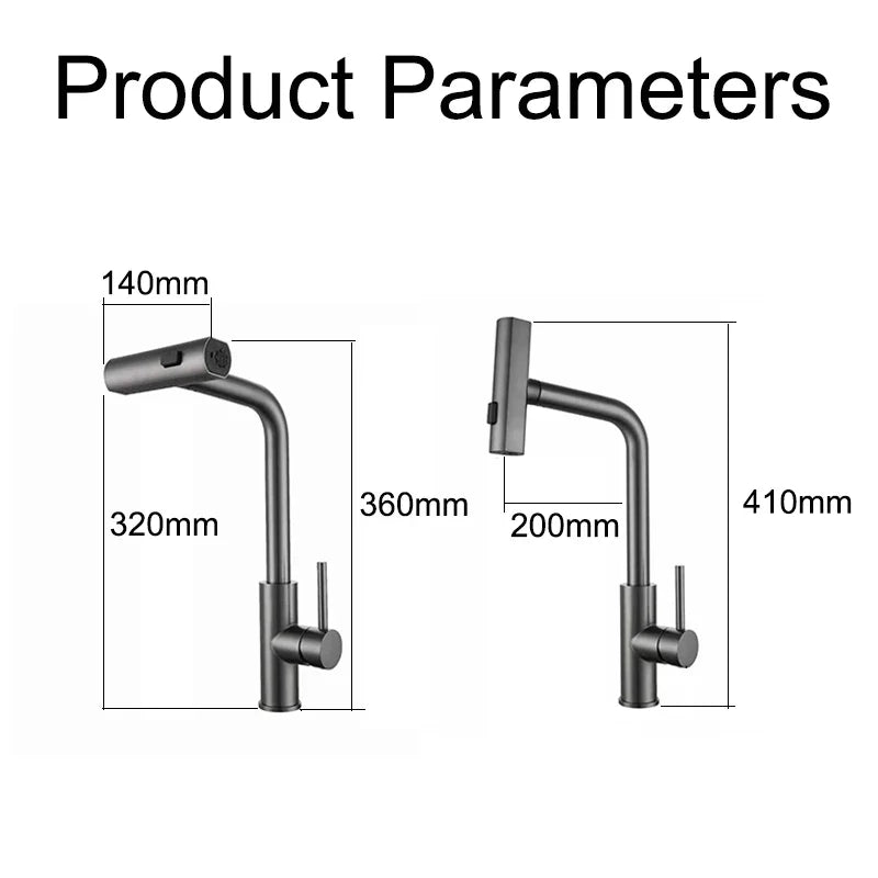 Rynx | YCRAYS Black Kitchen Faucets - Gray Pull Out Rotation Waterfall Stream Sprayer Head Sink Mixer, Brushed Nickel Water Tap Accessory