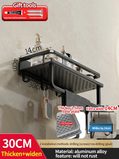 Rynx | Punch-Free Bathroom Rack – Aluminum Space-Saving Shelf – No Drill Hanging Organizer – Wall-Mounted Toilet Shelf for Efficient Bathroom Storage