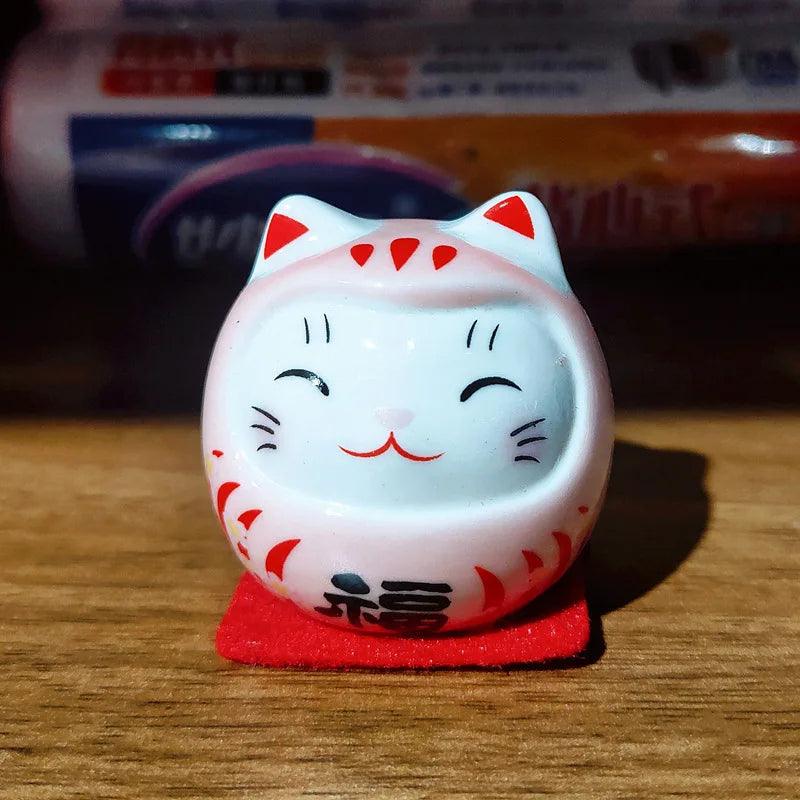 Rynx | Charming Japanese Ceramic Lucky Cat Daruma Figurine for Home Decor and Gifts