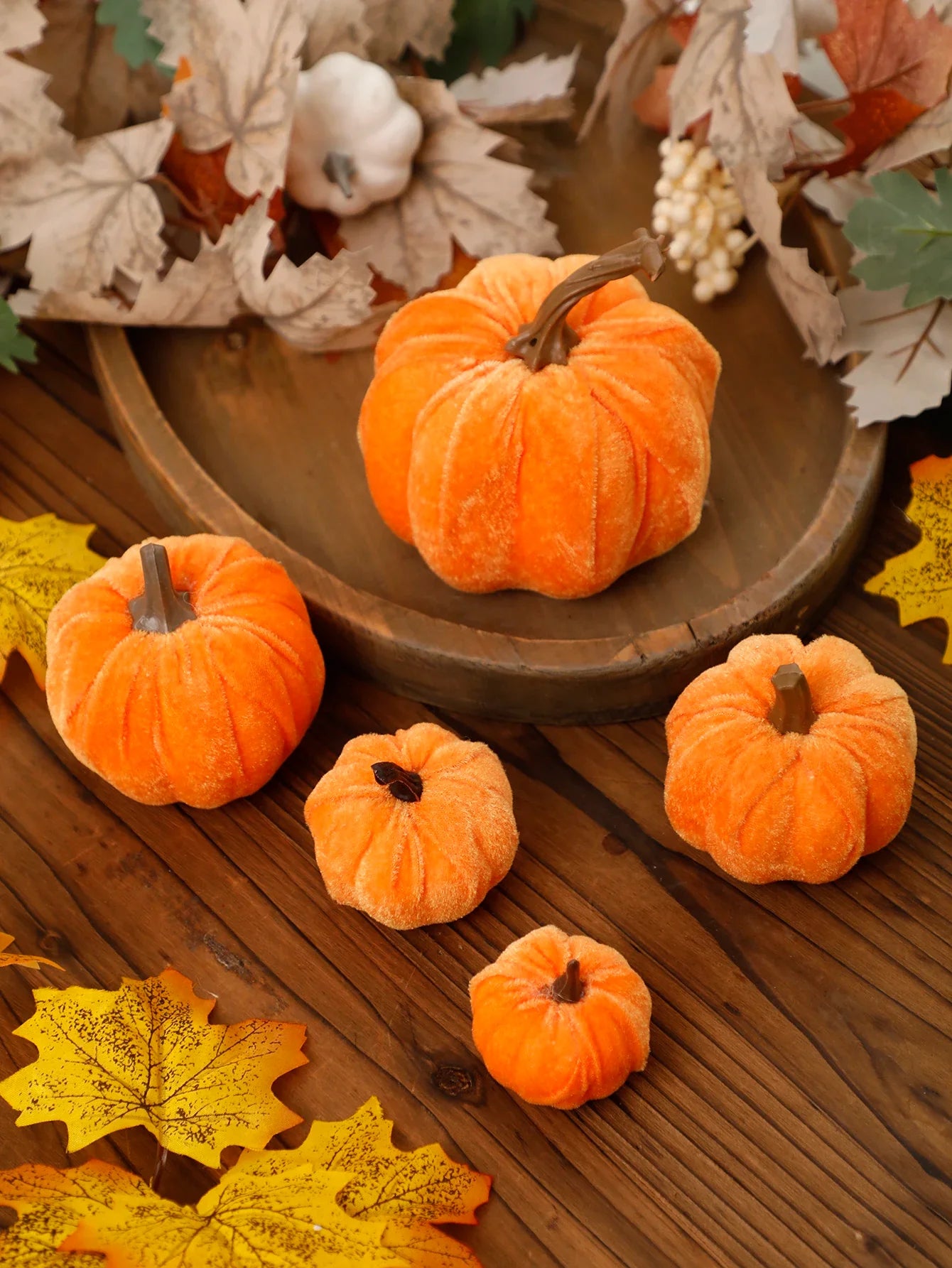 Rynx | Velvet artificial pumpkins decor red pumpkin decor for autumn Halloween Thanksgiving autumn harvest and home decorations gift