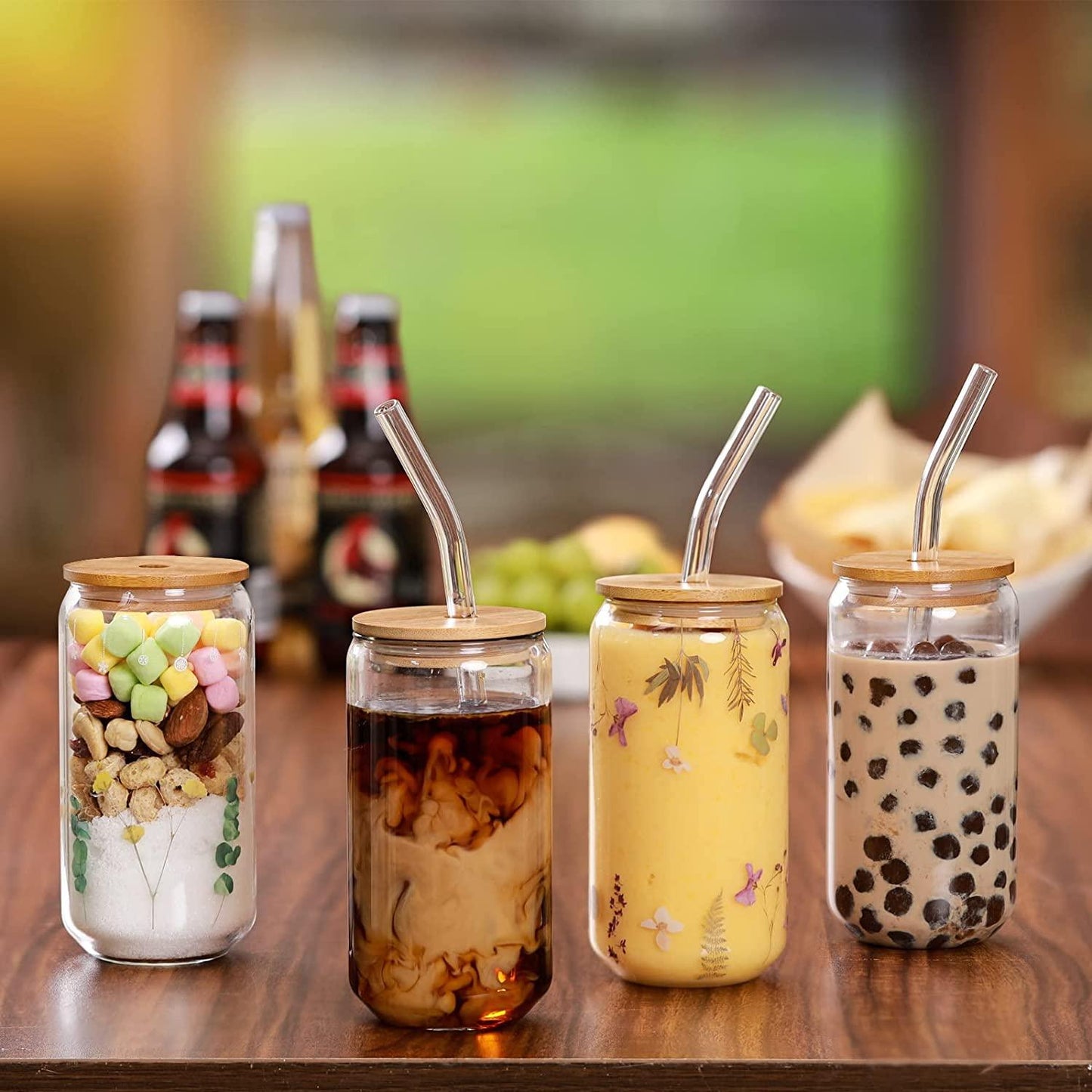 Rynx | Elegant Can-Shape Glass Tumbler Set - 4 Premium Cups for Luxurious Drinking Experiences