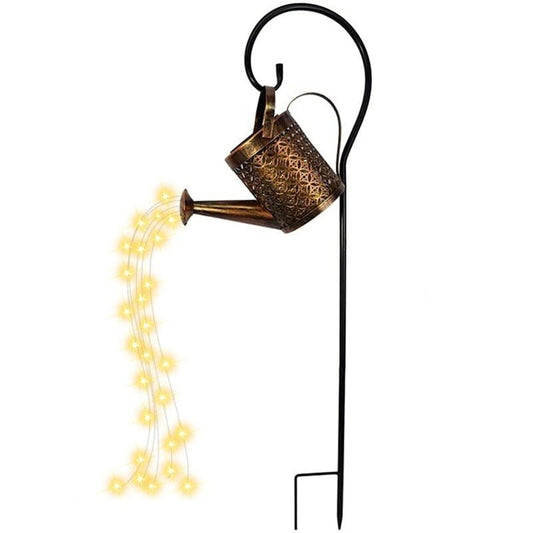 Rynx | Hanging Solar Garden Watering Can with Waterfall String Lights & Stand