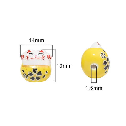 Rynx | Set of 2 Artisan 14mm Ceramic Lucky Cat Charms for Creative Jewelry Designs