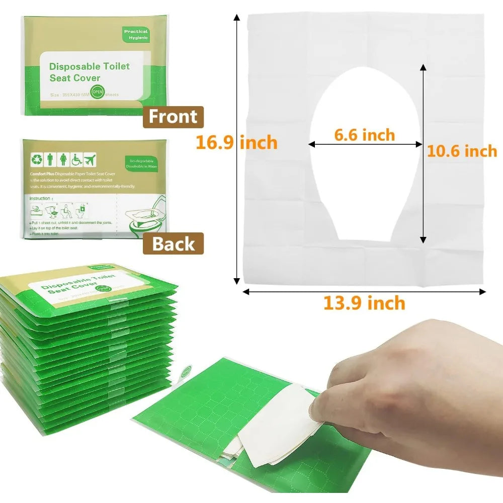Rynx | Disposable Toilet Seat Covers: Pack of 50/30/10 - Portable, Waterproof, Biodegradable Bathroom Mats for Travel, Camping, Hotel