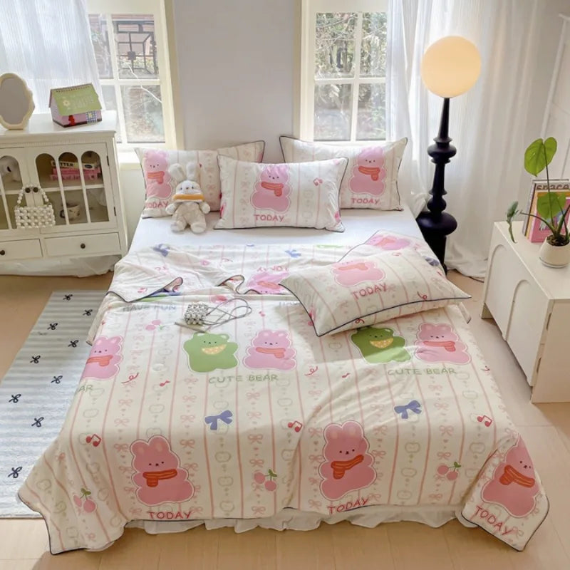 Rynx | new printed cool silk summer blanket three-piece summer cool blanket air conditioning blanket cool sleeping experience washable
