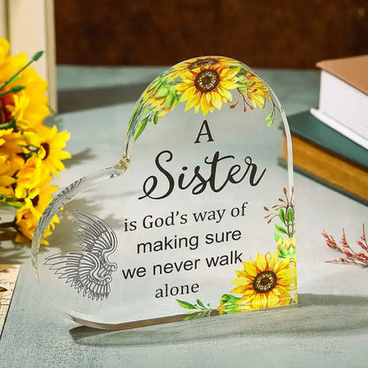 Rynx | Bestie Sister Rose Print Crystal Acrylic Heart Plaque Memorial Birthday Gift for Family Member Good Friend Souvenir Table Decor