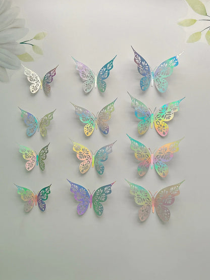 Rynx | 12 Pieces 3D Hollow Butterfly Wall Sticker - Bedroom Living Room Home Decoration Paper Butterflies