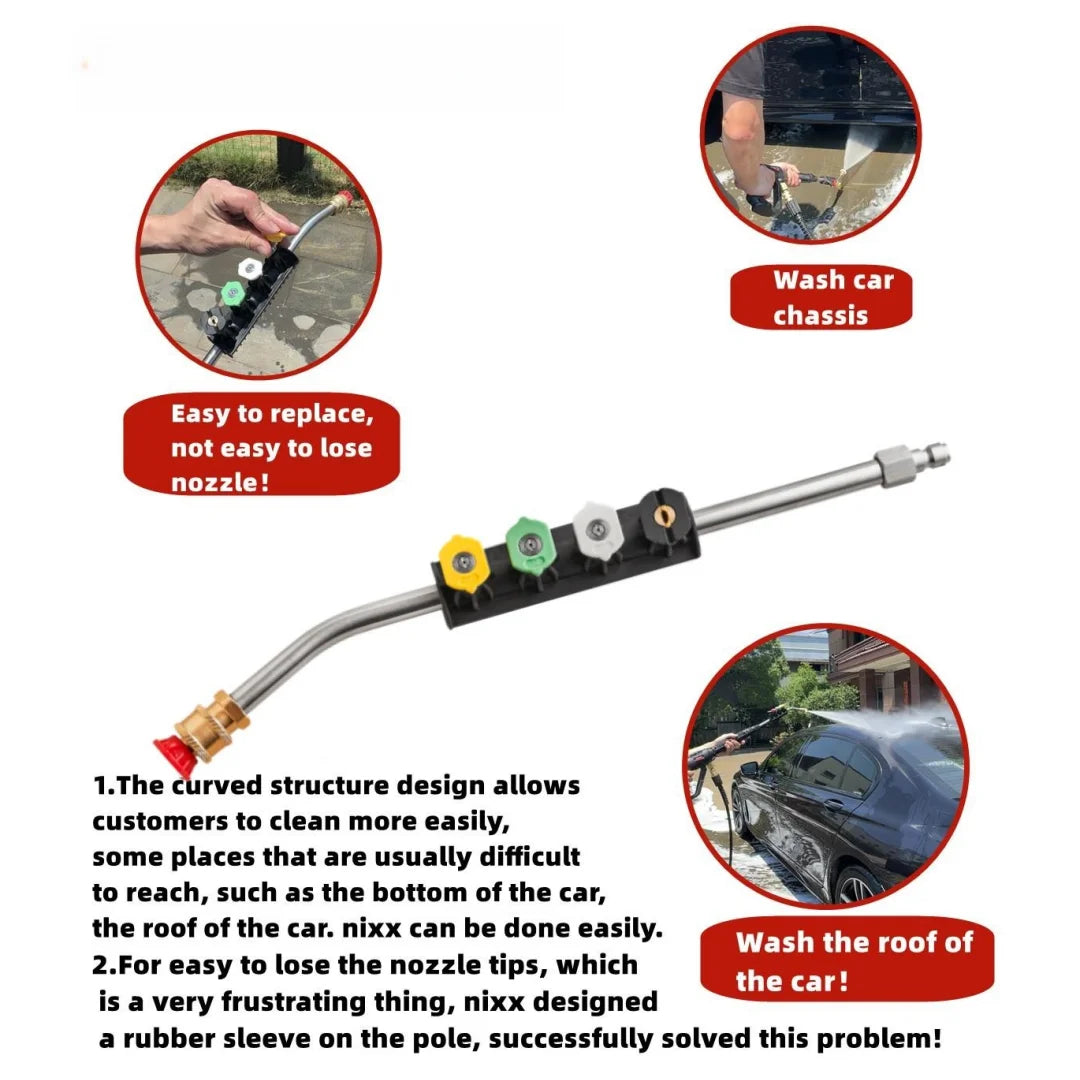 Rynx | 15-Inch Pressure Washer Wand with 30-Degree Curved Extension - Includes 5 Spray Nozzles and Nozzle Holder - 1/4 Inch Quick Connect