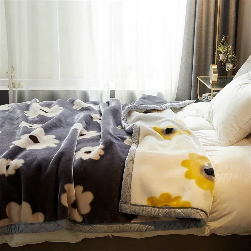 Rynx double-sided printed autumn winter blankets for the bed soft warm encrypted flocking crinkle blanket skin-friendly weighted blanket
