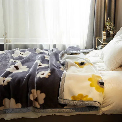 Rynx double-sided printed autumn winter blankets for the bed soft warm encrypted flocking crinkle blanket skin-friendly weighted blanket