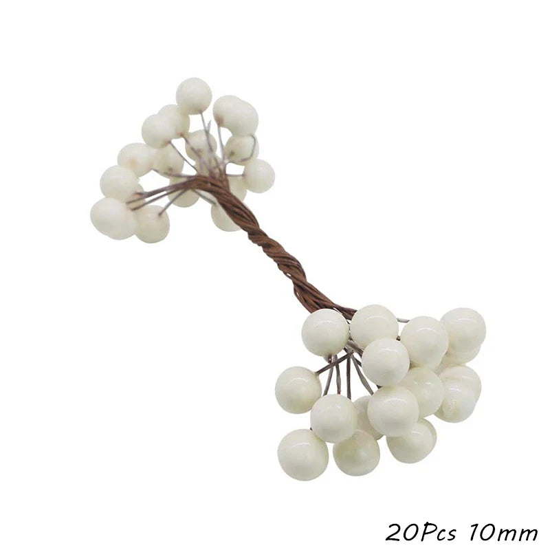 Rynx White Theme Artificial Flower Cherry Stamen Berry Bundle DIY Christmas Decoration Wedding Cake Gift Box Wreaths Xmas Decor