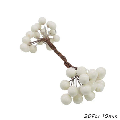 Rynx White Theme Artificial Flower Cherry Stamen Berry Bundle DIY Christmas Decoration Wedding Cake Gift Box Wreaths Xmas Decor