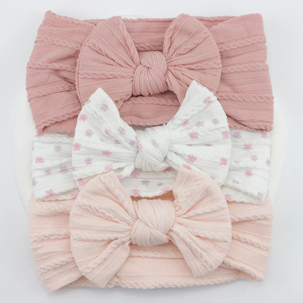Rynx | 3Pcs Baby Headband Set: Knit Bows, Elastic Nylon Turban