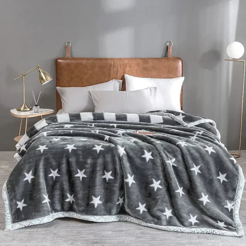 Rynx double-sided printed autumn winter blankets for the bed soft warm encrypted flocking crinkle blanket skin-friendly weighted blanket