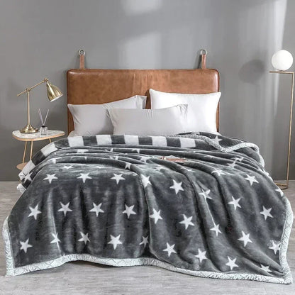 Rynx double-sided printed autumn winter blankets for the bed soft warm encrypted flocking crinkle blanket skin-friendly weighted blanket