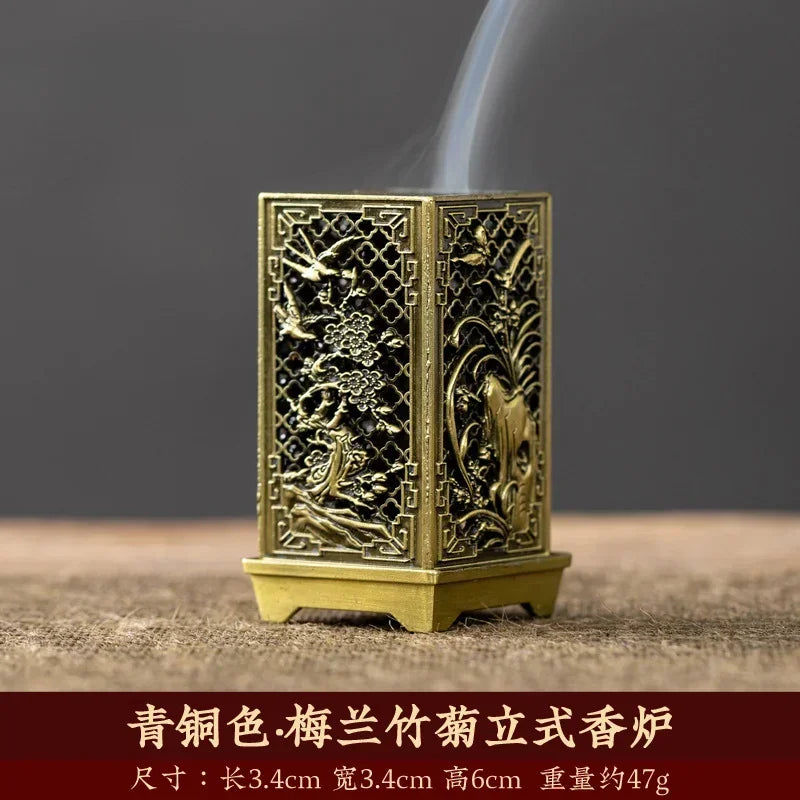 Rynx | Square Vertical Incense Burner - Small Xiangyun Alloy Holder for Indoor Aromatherapy, Chinese Plum Home Ornament