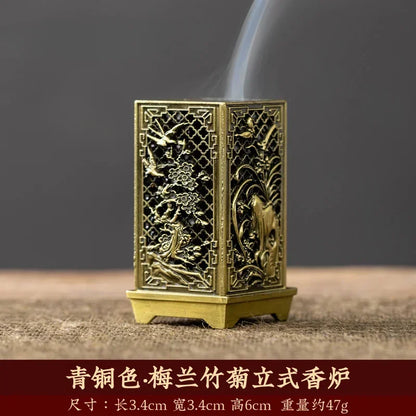 Rynx | Square Vertical Incense Burner - Small Xiangyun Alloy Holder for Indoor Aromatherapy, Chinese Plum Home Ornament