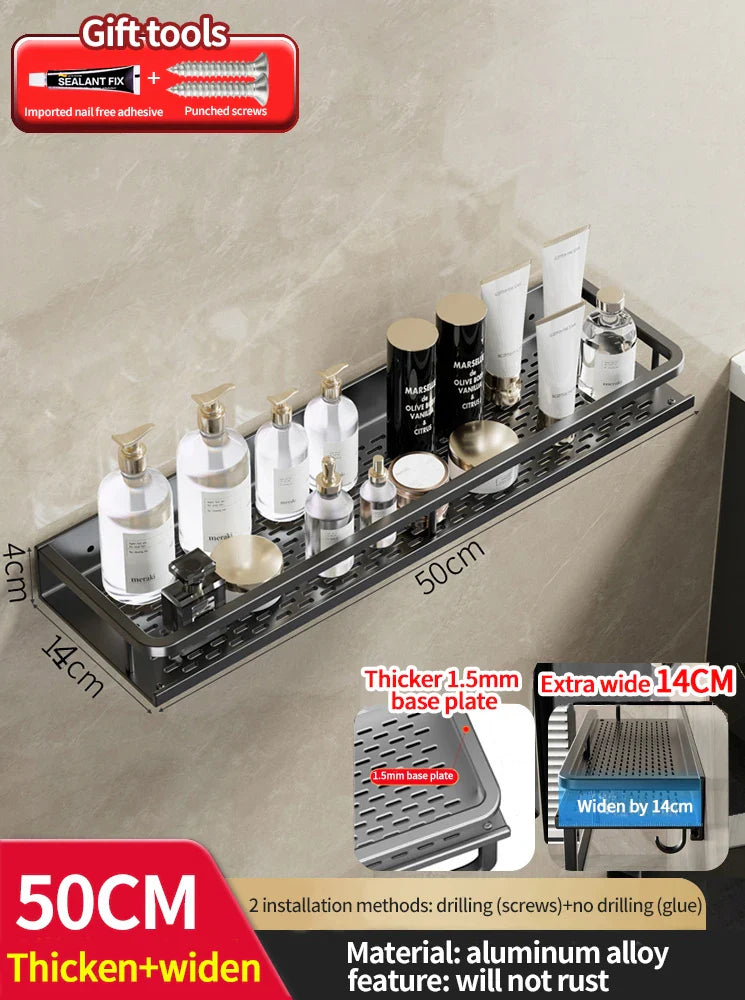 Rynx | Punch-Free Bathroom Rack – Aluminum Space-Saving Shelf – No Drill Hanging Organizer – Wall-Mounted Toilet Shelf for Efficient Bathroom Storage