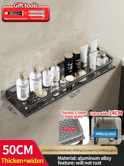 Rynx | Punch-Free Bathroom Rack – Aluminum Space-Saving Shelf – No Drill Hanging Organizer – Wall-Mounted Toilet Shelf for Efficient Bathroom Storage