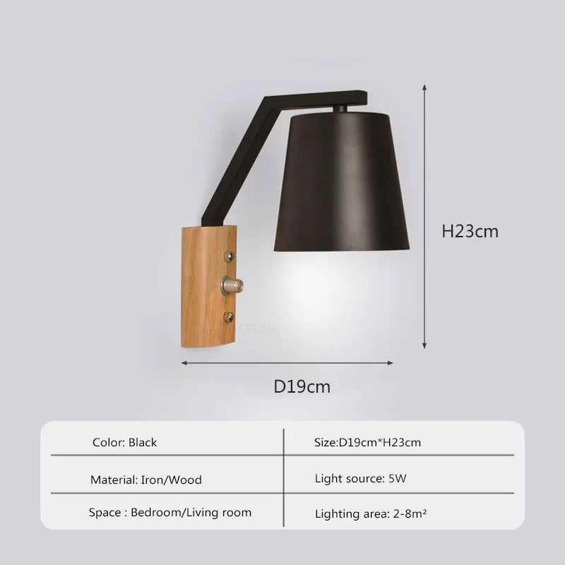 Rynx | HoutLys - LED Wall Lamp with Switch Nightstand Lamp Living Room Decoration